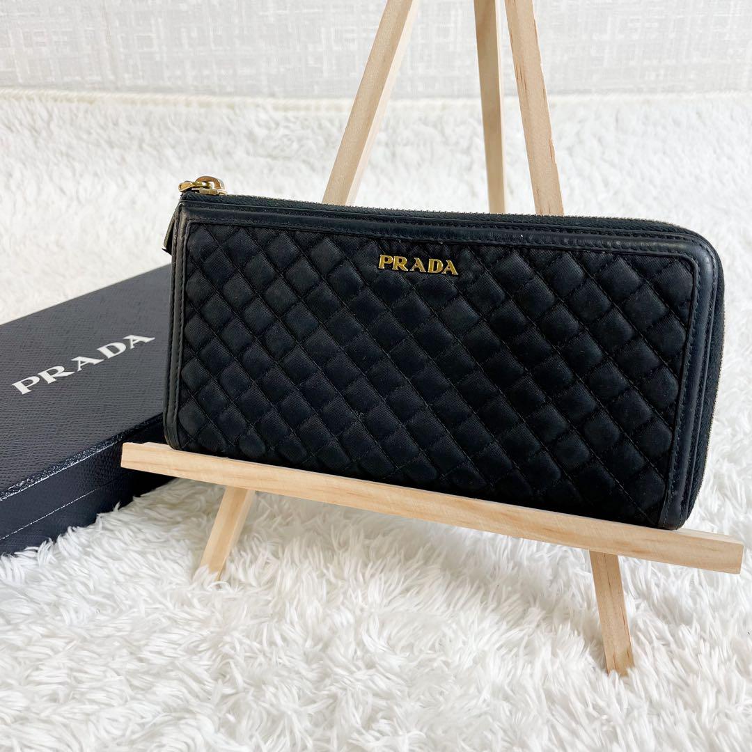 PRADA プラダ　長財布　キルティング　ナイロン　レザー　黒　箱付