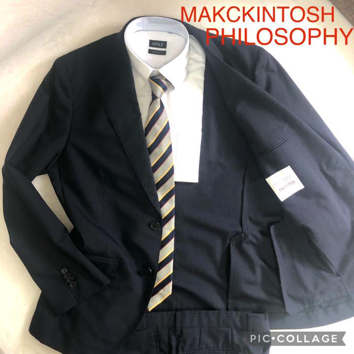 マッキントッシュ　スーツ　セットアップ　トロッター　洗浄　ネイビー　ストライプ