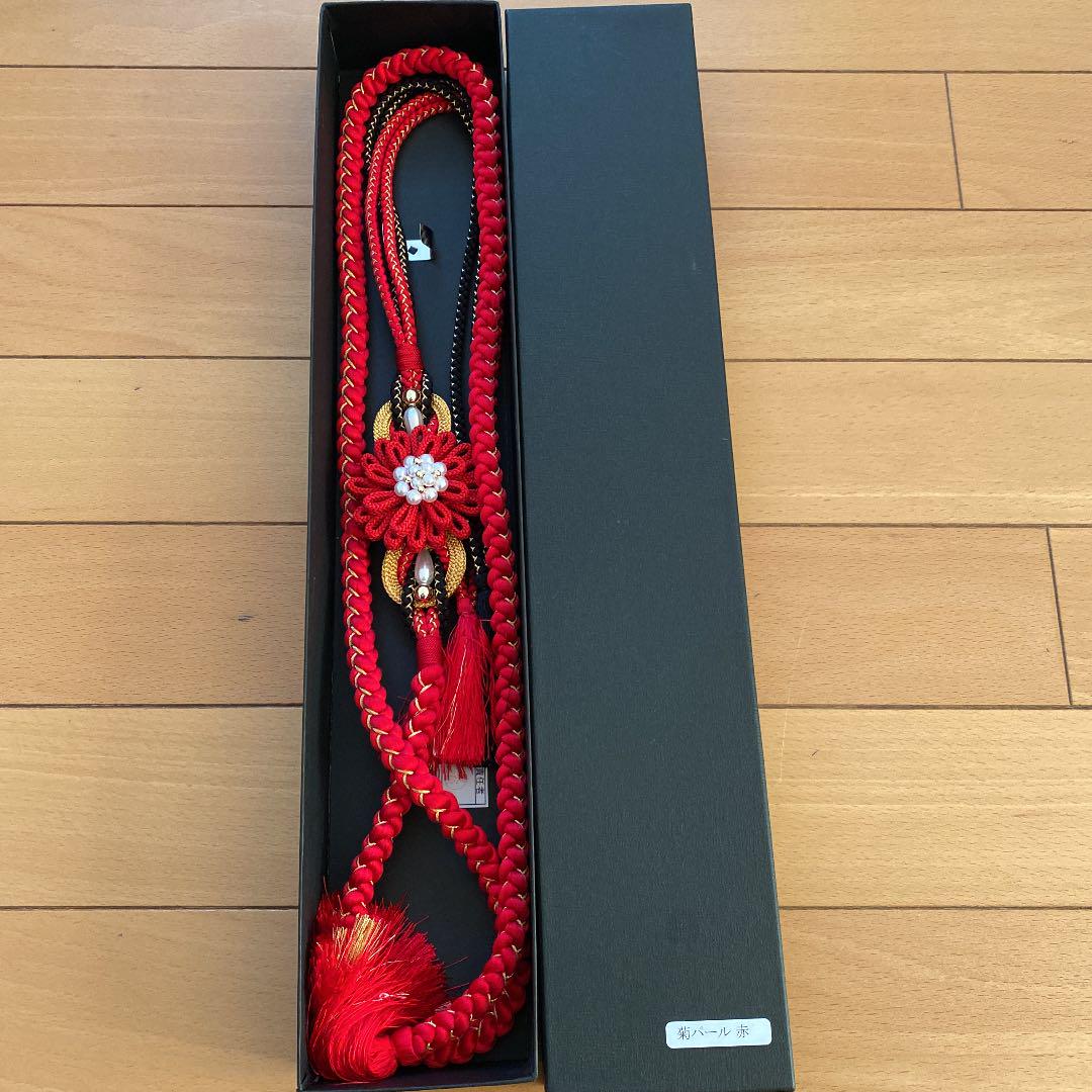 振袖 帯締め 菊 パール 赤